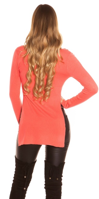 High Low fineknitted Jumper bellyfree Coral